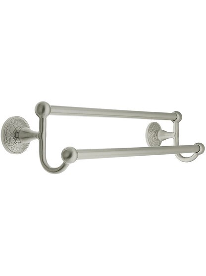 18 inch Brass Double Towel Bar with Lancaster Rosettes in Satin Nickel.